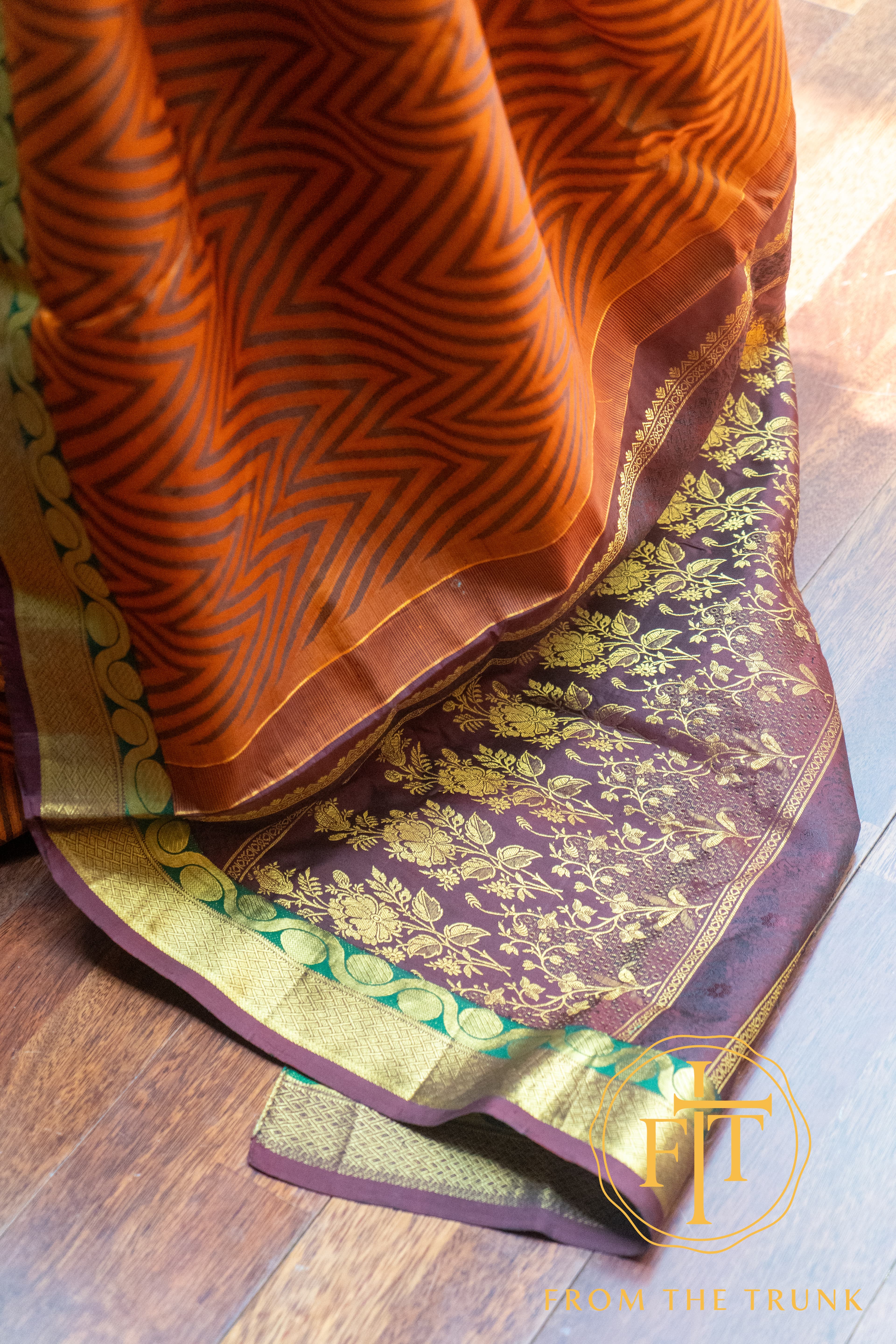 Kanchipuram Burnt Orange Heirloom Silk