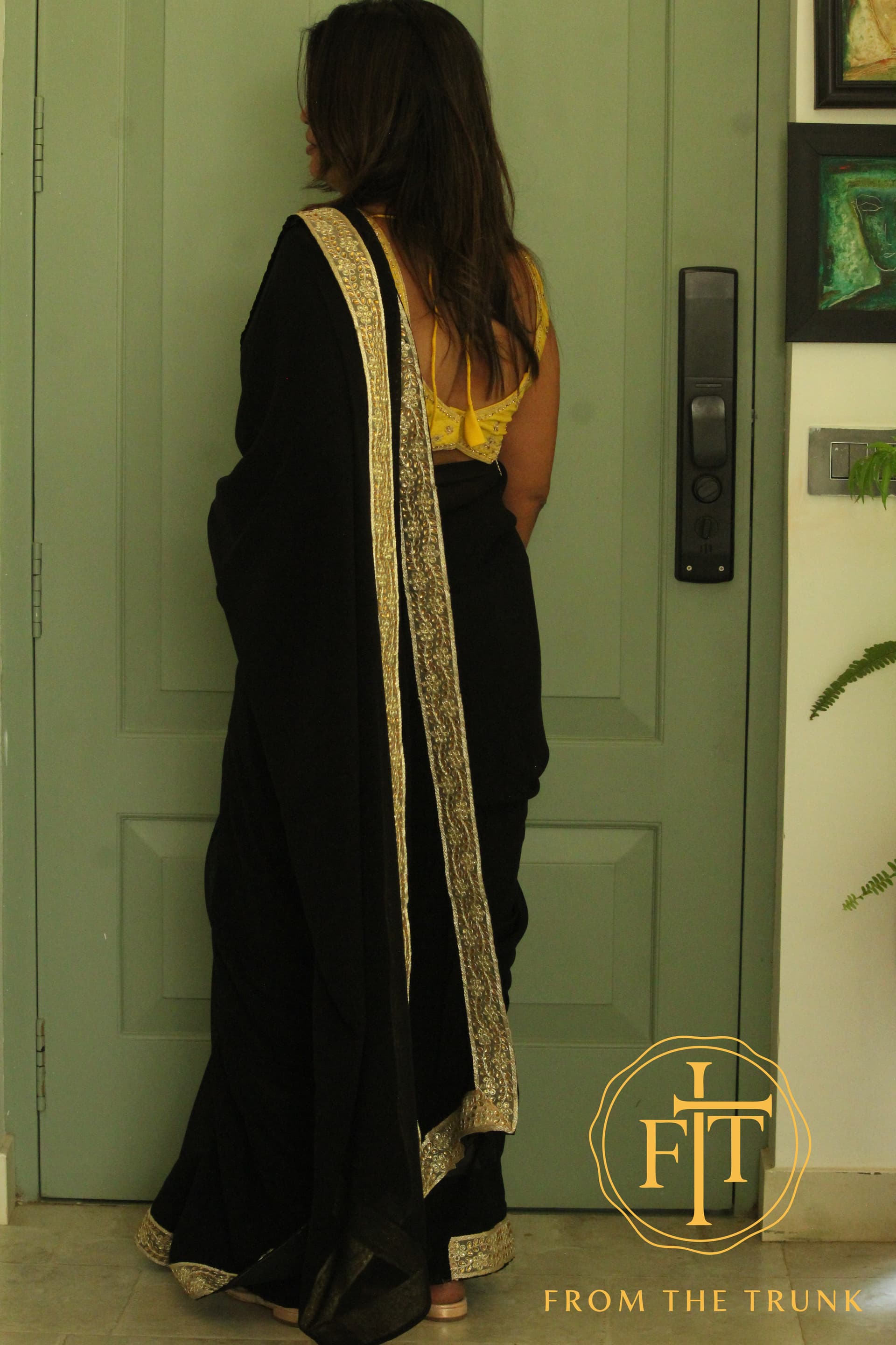 Midnight Gold Embroidered Georgette